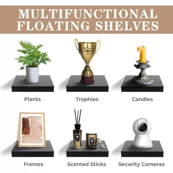 imageSorbus Square Floating Shelf for Wall  3 Small Shelves with Invisible Mounting Brackets for Living Room Decor Bedroom Bathroom Decor Home ampamp Kitchen  9quot White Wall Shelf to Display Photos TrophiesBlack