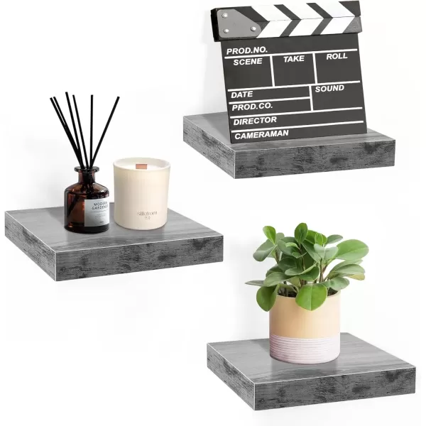 imageSorbus Square Floating Shelf for Wall  3 Small Shelves with Invisible Mounting Brackets for Living Room Decor Bedroom Bathroom Decor Home ampamp Kitchen  9quot White Wall Shelf to Display Photos TrophiesRustic Grey