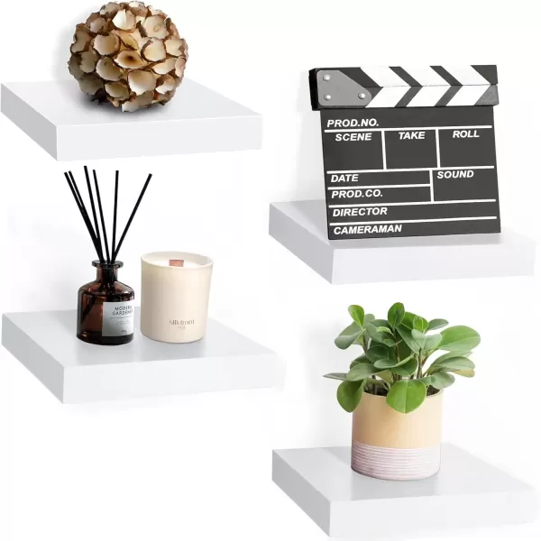 imageSorbus Square Floating Shelf for Wall  3 Small Shelves with Invisible Mounting Brackets for Living Room Decor Bedroom Bathroom Decor Home ampamp Kitchen  9quot White Wall Shelf to Display Photos TrophiesWhite