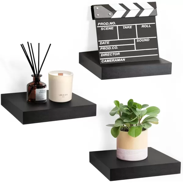 imageSorbus Square Floating Shelf for Wall  3 Small Shelves with Invisible Mounting Brackets for Living Room Decor Bedroom Bathroom Decor Home ampamp Kitchen  9quot White Wall Shelf to Display Photos TrophiesBlack