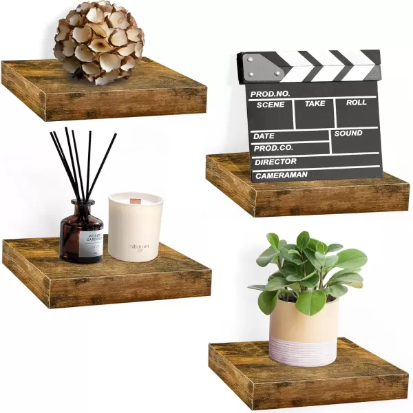 imageSorbus Square Floating Shelf for Wall  3 Small Shelves with Invisible Mounting Brackets for Living Room Decor Bedroom Bathroom Decor Home ampamp Kitchen  9quot White Wall Shelf to Display Photos TrophiesWalnut