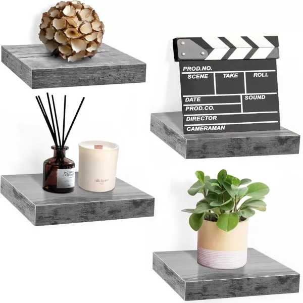 imageSorbus Square Floating Shelf for Wall  3 Small Shelves with Invisible Mounting Brackets for Living Room Decor Bedroom Bathroom Decor Home ampamp Kitchen  9quot White Wall Shelf to Display Photos TrophiesRustic Grey