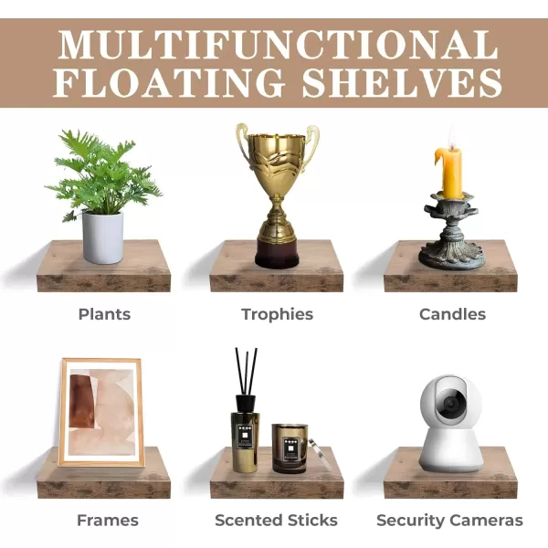 imageSorbus Square Floating Shelf for Wall  3 Small Shelves with Invisible Mounting Brackets for Living Room Decor Bedroom Bathroom Decor Home ampamp Kitchen  9quot White Wall Shelf to Display Photos TrophiesMahogany