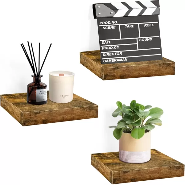 imageSorbus Square Floating Shelf for Wall  3 Small Shelves with Invisible Mounting Brackets for Living Room Decor Bedroom Bathroom Decor Home ampamp Kitchen  9quot White Wall Shelf to Display Photos TrophiesWalnut