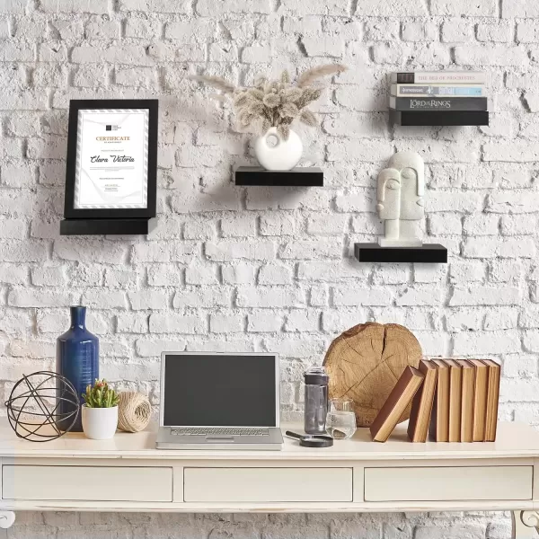 imageSorbus Square Floating Shelf for Wall  3 Small Shelves with Invisible Mounting Brackets for Living Room Decor Bedroom Bathroom Decor Home ampamp Kitchen  9quot White Wall Shelf to Display Photos TrophiesBlack
