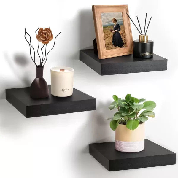 imageSorbus Square Floating Shelf for Wall  3 Small Shelves with Invisible Mounting Brackets for Living Room Decor Bedroom Bathroom Decor Home ampamp Kitchen  9quot White Wall Shelf to Display Photos TrophiesBlack