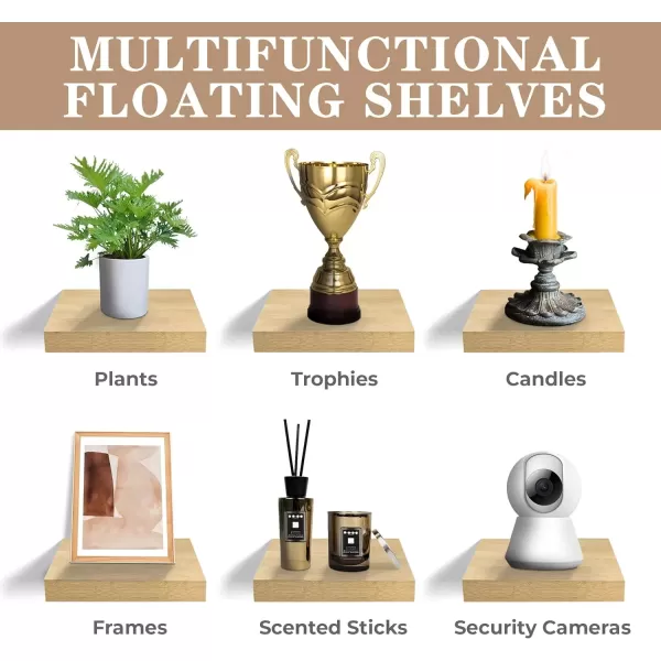 imageSorbus Square Floating Shelf for Wall  3 Small Shelves with Invisible Mounting Brackets for Living Room Decor Bedroom Bathroom Decor Home ampamp Kitchen  9quot White Wall Shelf to Display Photos TrophiesMaple Wood