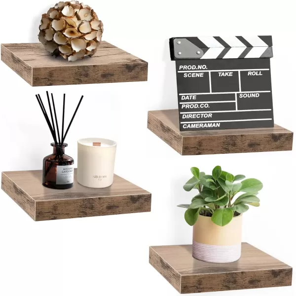 imageSorbus Square Floating Shelf for Wall  3 Small Shelves with Invisible Mounting Brackets for Living Room Decor Bedroom Bathroom Decor Home ampamp Kitchen  9quot White Wall Shelf to Display Photos TrophiesMahogany