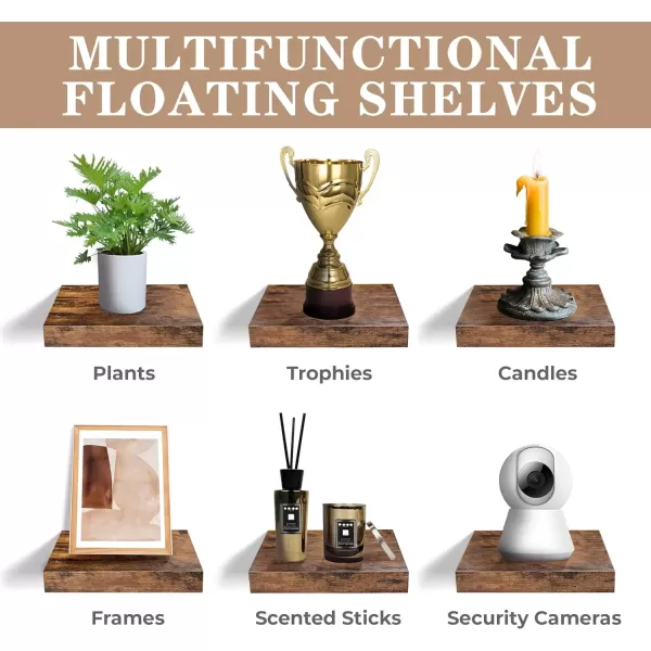 imageSorbus Square Floating Shelf for Wall  3 Small Shelves with Invisible Mounting Brackets for Living Room Decor Bedroom Bathroom Decor Home ampamp Kitchen  9quot White Wall Shelf to Display Photos TrophiesWalnut