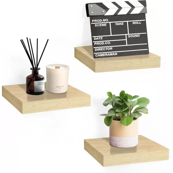 imageSorbus Square Floating Shelf for Wall  3 Small Shelves with Invisible Mounting Brackets for Living Room Decor Bedroom Bathroom Decor Home ampamp Kitchen  9quot White Wall Shelf to Display Photos TrophiesMaple Wood