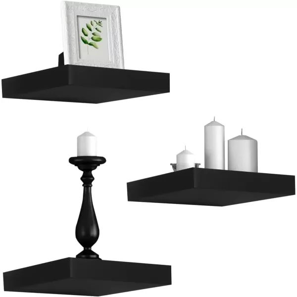 imageSorbus Square Floating Shelf for Wall  3 Small Shelves with Invisible Mounting Brackets for Living Room Decor Bedroom Bathroom Decor Home ampamp Kitchen  9quot White Wall Shelf to Display Photos TrophiesBlack