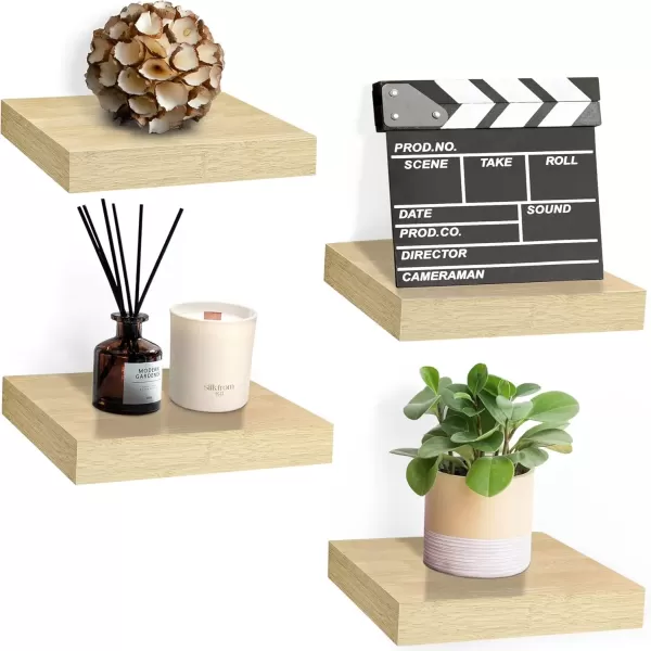 imageSorbus Square Floating Shelf for Wall  3 Small Shelves with Invisible Mounting Brackets for Living Room Decor Bedroom Bathroom Decor Home ampamp Kitchen  9quot White Wall Shelf to Display Photos TrophiesMaple Wood