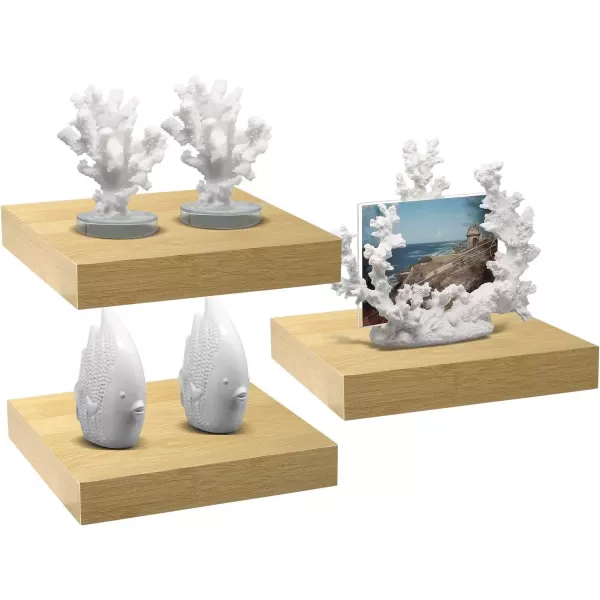 imageSorbus Square Floating Shelf for Wall  3 Small Shelves with Invisible Mounting Brackets for Living Room Decor Bedroom Bathroom Decor Home ampamp Kitchen  9quot White Wall Shelf to Display Photos TrophiesMaple Wood