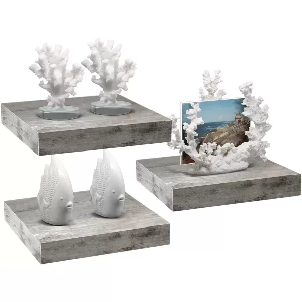 imageSorbus Square Floating Shelf for Wall  3 Small Shelves with Invisible Mounting Brackets for Living Room Decor Bedroom Bathroom Decor Home ampamp Kitchen  9quot White Wall Shelf to Display Photos TrophiesRustic Grey