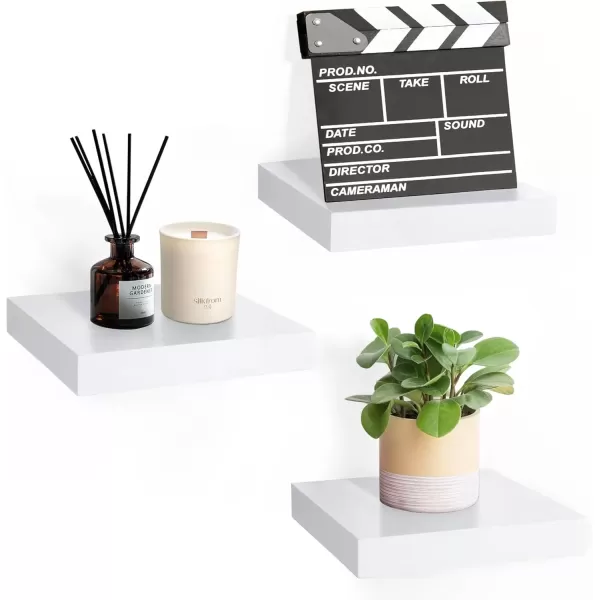 imageSorbus Square Floating Shelf for Wall  3 Small Shelves with Invisible Mounting Brackets for Living Room Decor Bedroom Bathroom Decor Home ampamp Kitchen  9quot White Wall Shelf to Display Photos TrophiesWhite