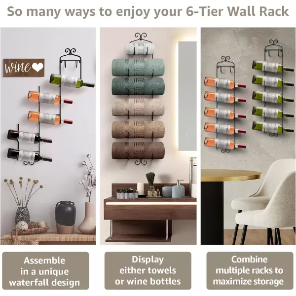 imageSorbus Towel Rack Wall Mounted  Metal Towel Holder for Bathroom Wall Washcloth Rolled Bath Towels Spa Gym Camper Rv Shelf Cabinet  6 Level Wine Rack Wall Mounted for Kitchen Bar Wine Cellar