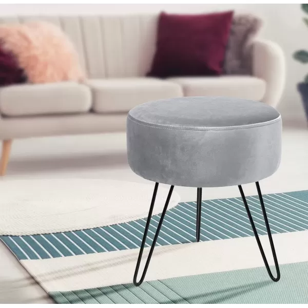 imageSorbus Velvet Footrest Stool Round MidCentury Modern Luxe Velvet Ottoman Footstool Side Table Removable Metal Leg Design Gray
