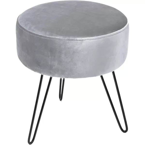 imageSorbus Velvet Footrest Stool Round MidCentury Modern Luxe Velvet Ottoman Footstool Side Table Removable Metal Leg Design Gray