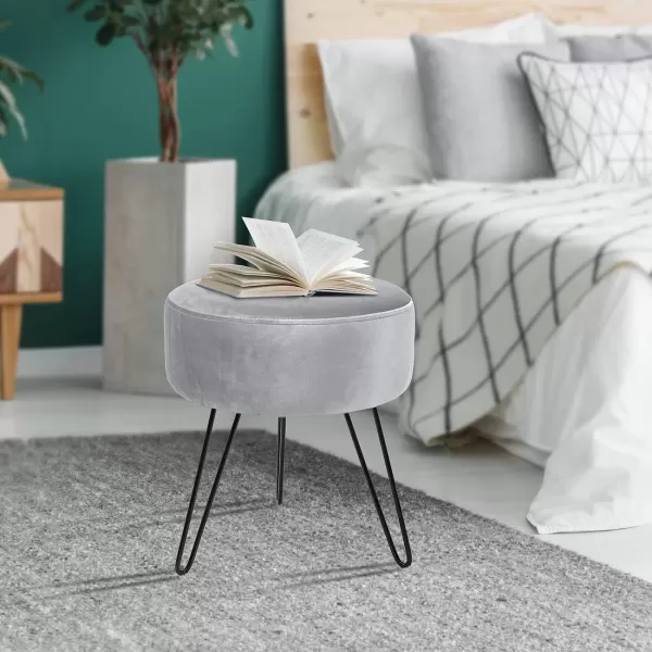 imageSorbus Velvet Footrest Stool Round MidCentury Modern Luxe Velvet Ottoman Footstool Side Table Removable Metal Leg Design Gray