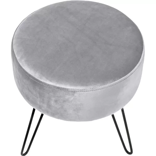 imageSorbus Velvet Footrest Stool Round MidCentury Modern Luxe Velvet Ottoman Footstool Side Table Removable Metal Leg Design Gray