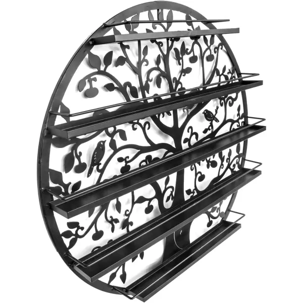 imageSorbus Wall Mounted 5 Tier Nail Polish Rack Holder  Tree Silhouette Round Metal Salon Wall Art Display BlackBlack