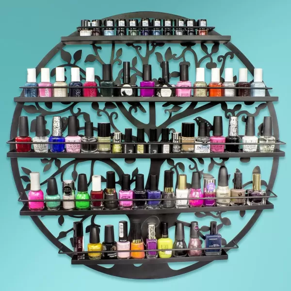 imageSorbus Wall Mounted 5 Tier Nail Polish Rack Holder  Tree Silhouette Round Metal Salon Wall Art Display BlackBlack