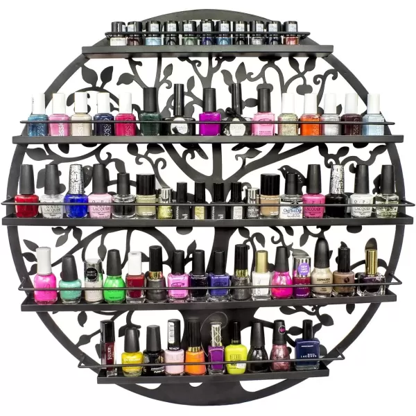 imageSorbus Wall Mounted 5 Tier Nail Polish Rack Holder  Tree Silhouette Round Metal Salon Wall Art Display BlackBlack