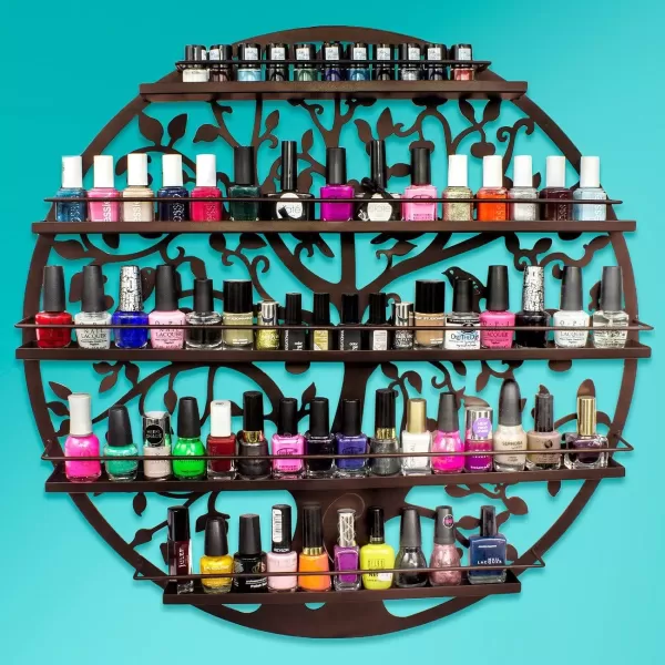 imageSorbus Wall Mounted 5 Tier Nail Polish Rack Holder  Tree Silhouette Round Metal Salon Wall Art Display BlackBronze