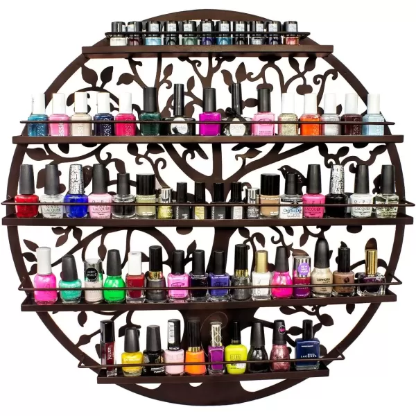 imageSorbus Wall Mounted 5 Tier Nail Polish Rack Holder  Tree Silhouette Round Metal Salon Wall Art Display BlackBronze