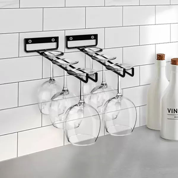 imageSorbus Wine Glass Holder  12 Inch Wall Mounted Wine Glass Rack for Under Cabinet Organization and Storage  Kitchen Shelves for Home Bar Holds Up to 4 Stemware Wine Glasses Each 8 Total 2 Pack1 Pack