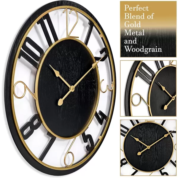 imageSorbus Wooden Modern Wall Clock  Large Wall Clock for Living Room Decor  24Inch Big Wall Clock Decorative Battery Operated Analog Large Clock  Ideal for Modern Wall Decor Living Room BlackBlack