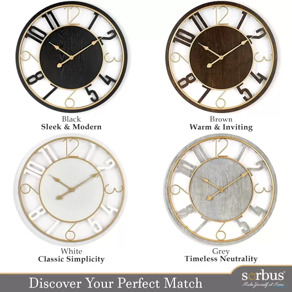 imageSorbus Wooden Modern Wall Clock  Large Wall Clock for Living Room Decor  24Inch Big Wall Clock Decorative Battery Operated Analog Large Clock  Ideal for Modern Wall Decor Living Room BlackGray