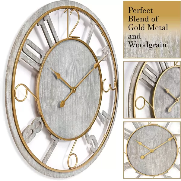 imageSorbus Wooden Modern Wall Clock  Large Wall Clock for Living Room Decor  24Inch Big Wall Clock Decorative Battery Operated Analog Large Clock  Ideal for Modern Wall Decor Living Room BlackGray