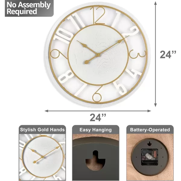 imageSorbus Wooden Modern Wall Clock  Large Wall Clock for Living Room Decor  24Inch Big Wall Clock Decorative Battery Operated Analog Large Clock  Ideal for Modern Wall Decor Living Room BlackWhite