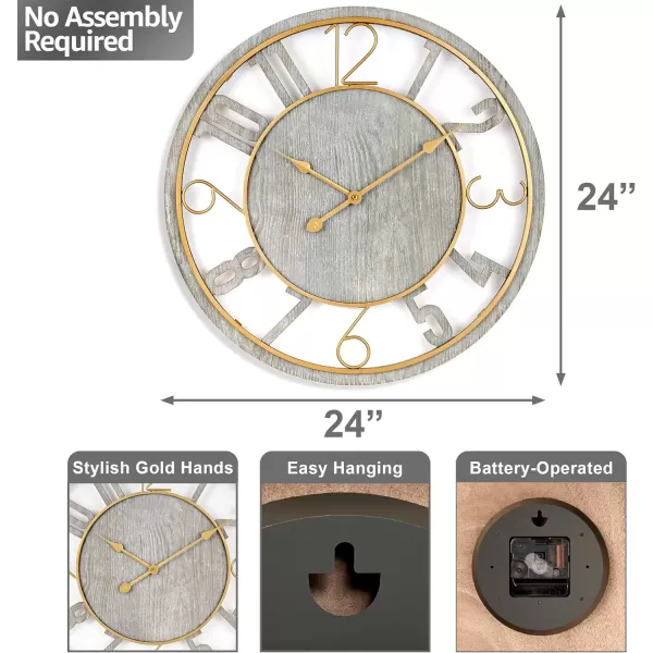 imageSorbus Wooden Modern Wall Clock  Large Wall Clock for Living Room Decor  24Inch Big Wall Clock Decorative Battery Operated Analog Large Clock  Ideal for Modern Wall Decor Living Room BlackGray