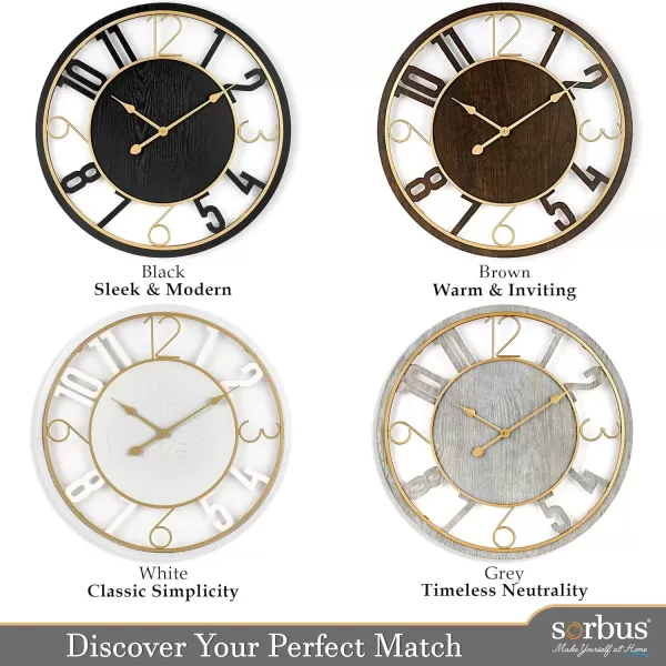 imageSorbus Wooden Modern Wall Clock  Large Wall Clock for Living Room Decor  24Inch Big Wall Clock Decorative Battery Operated Analog Large Clock  Ideal for Modern Wall Decor Living Room BlackBlack
