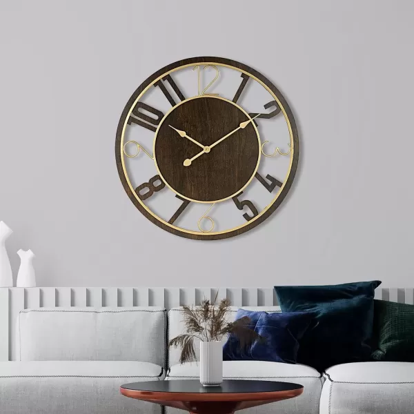 imageSorbus Wooden Modern Wall Clock  Large Wall Clock for Living Room Decor  24Inch Big Wall Clock Decorative Battery Operated Analog Large Clock  Ideal for Modern Wall Decor Living Room BlackBrown