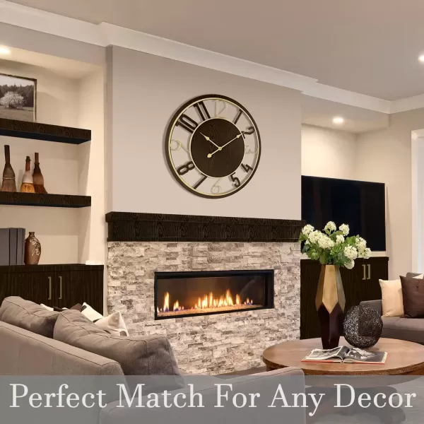 imageSorbus Wooden Modern Wall Clock  Large Wall Clock for Living Room Decor  24Inch Big Wall Clock Decorative Battery Operated Analog Large Clock  Ideal for Modern Wall Decor Living Room BlackBrown
