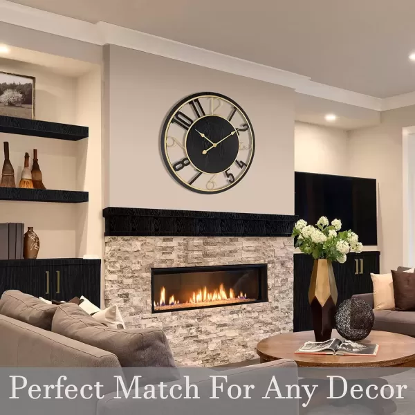 imageSorbus Wooden Modern Wall Clock  Large Wall Clock for Living Room Decor  24Inch Big Wall Clock Decorative Battery Operated Analog Large Clock  Ideal for Modern Wall Decor Living Room BlackBlack