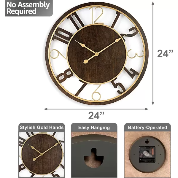 imageSorbus Wooden Modern Wall Clock  Large Wall Clock for Living Room Decor  24Inch Big Wall Clock Decorative Battery Operated Analog Large Clock  Ideal for Modern Wall Decor Living Room BlackBrown