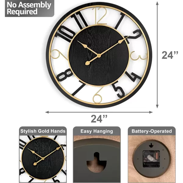 imageSorbus Wooden Modern Wall Clock  Large Wall Clock for Living Room Decor  24Inch Big Wall Clock Decorative Battery Operated Analog Large Clock  Ideal for Modern Wall Decor Living Room BlackBlack