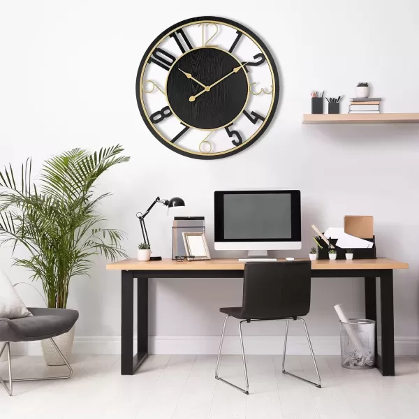 imageSorbus Wooden Modern Wall Clock  Large Wall Clock for Living Room Decor  24Inch Big Wall Clock Decorative Battery Operated Analog Large Clock  Ideal for Modern Wall Decor Living Room BlackBlack