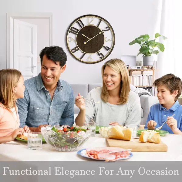 imageSorbus Wooden Modern Wall Clock  Large Wall Clock for Living Room Decor  24Inch Big Wall Clock Decorative Battery Operated Analog Large Clock  Ideal for Modern Wall Decor Living Room BlackBrown