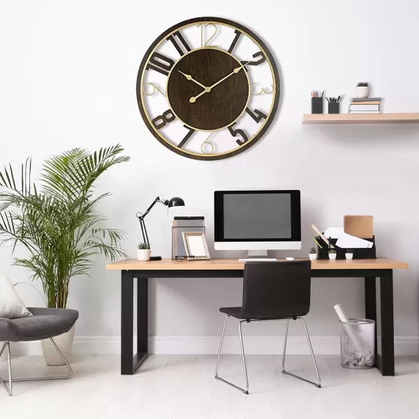 imageSorbus Wooden Modern Wall Clock  Large Wall Clock for Living Room Decor  24Inch Big Wall Clock Decorative Battery Operated Analog Large Clock  Ideal for Modern Wall Decor Living Room BlackBrown