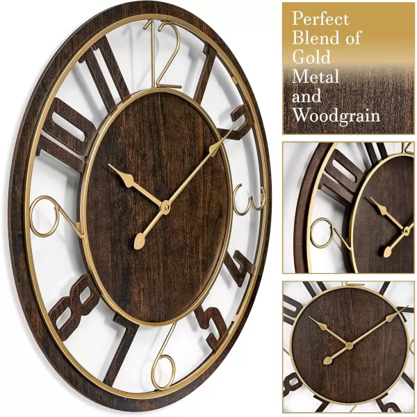 imageSorbus Wooden Modern Wall Clock  Large Wall Clock for Living Room Decor  24Inch Big Wall Clock Decorative Battery Operated Analog Large Clock  Ideal for Modern Wall Decor Living Room BlackBrown