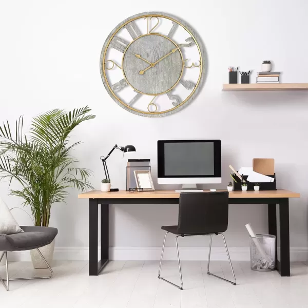 imageSorbus Wooden Modern Wall Clock  Large Wall Clock for Living Room Decor  24Inch Big Wall Clock Decorative Battery Operated Analog Large Clock  Ideal for Modern Wall Decor Living Room BlackGray