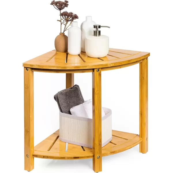 imageSorbus Bamboo Shower Stool  Corner Bath Bench  Waterproof Wood Chair for Inside Shower  Bathtub Seat with Shelf for Shaving Legs  Small Corner Step Stool Foot Rest for Bathroom Bamboo Side Table