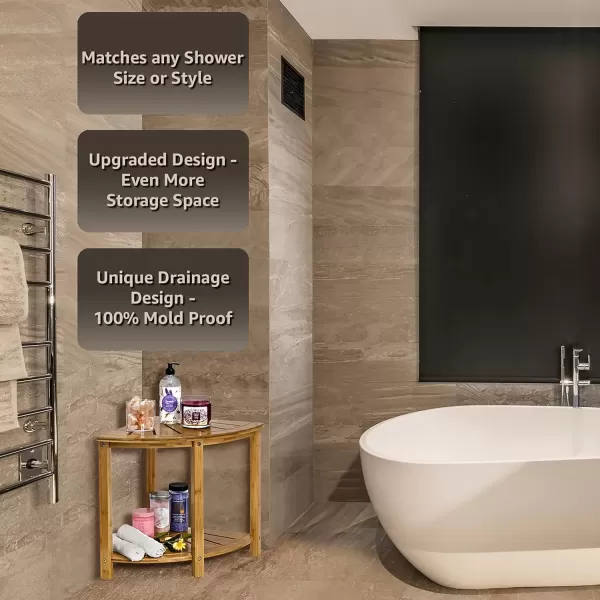 imageSorbus Bamboo Shower Stool  Corner Bath Bench  Waterproof Wood Chair for Inside Shower  Bathtub Seat with Shelf for Shaving Legs  Small Corner Step Stool Foot Rest for Bathroom Bamboo Side Table