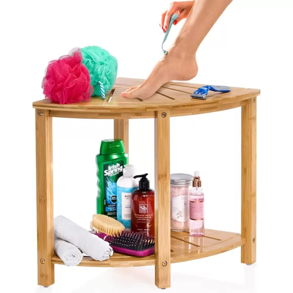 imageSorbus Bamboo Shower Stool  Corner Bath Bench  Waterproof Wood Chair for Inside Shower  Bathtub Seat with Shelf for Shaving Legs  Small Corner Step Stool Foot Rest for Bathroom Bamboo Side Table