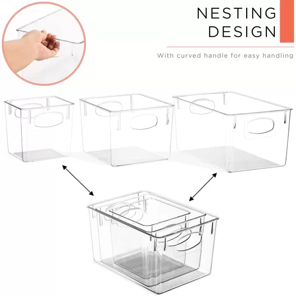 imageSorbus Clear Plastic Storage Bins  Fridge Organization and Storage Solution Acrylic Kitchen Cabinet and Pantry Organizer Fridge Organizer Bins in 3 Sizes 6 Pack 2 Small 2 Medium 2 Large